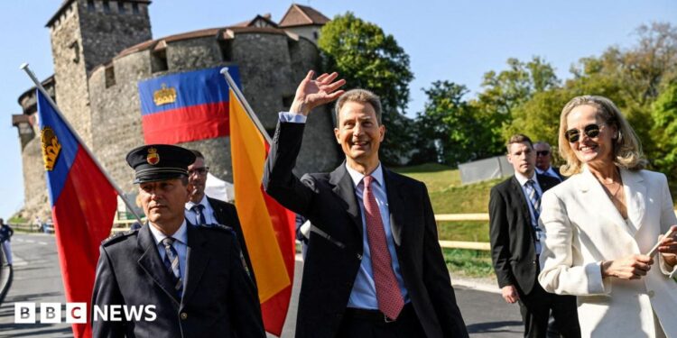 Liechtenstein's Hereditary Prince Alois and Hereditary Princess Sophie arrive at Liechtenstein's National Day celebrations