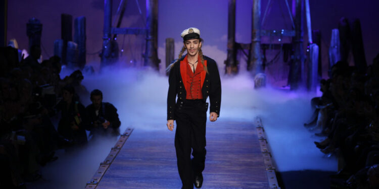 British designer John Galliano for French fashion house Dior appears at the end of his Spring/Summer 2011 women's collection