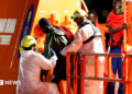 Migrants disembark vessel in Arguineguín, Gran Canaria, Spain, on 3 September