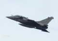 A Rafale B standard F4 fighter jet of France's air force flies as part of Nato's Enhanced Air Policing (eAP) mission in the Baltic States, on December 17, 2024 at Siauliai airbase in Lithuania.