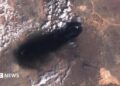 Satellite images show blackened areas where the East-West pipeline was hit