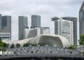 The Singapore skyline centered on the Esplanade