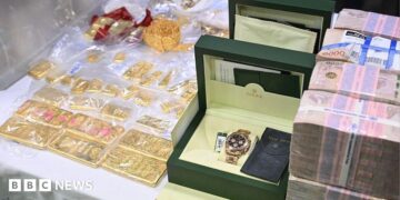 Seized assets, including gold, jewellery, watches and Thai Baht bank notes