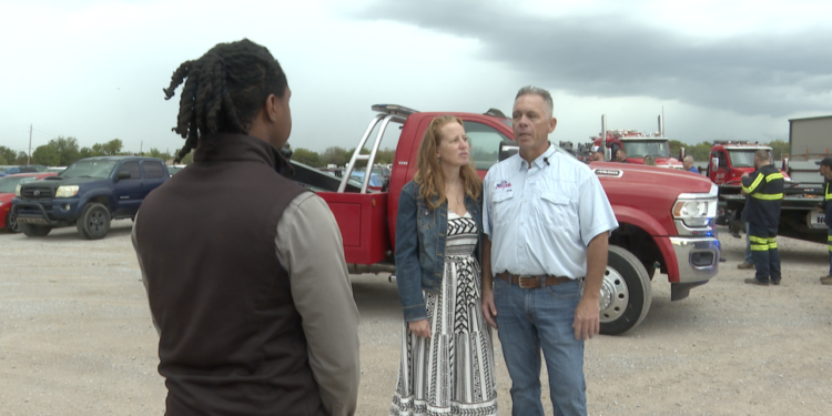 two shot TOW TRUCK COUPLE FUNERAL PROCESSION