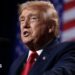 U.S. President Donald Trump delivers remarks at Red Rock Casino Resort Spa in Las Vegas, Nevada, U.S., August 5, 2026. It is a head-and-shoulders shot and he is wearing a blue jacket and shiny red tie.