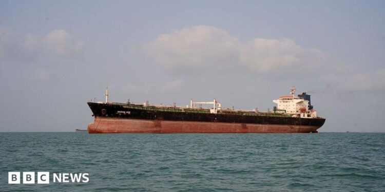 An oil tanker in the Strait of Hormuz