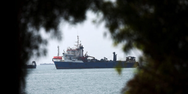 Vessels in the Strait of Hormuz near the beach of Bandar Abbas