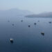FILE PHOTO: A drone view shows vessels near the Strait of Hormuz, as seen from Musandam
