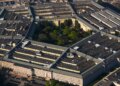 An aerial view of the Pentagon building in Washington.
