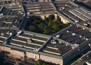 An aerial view of the Pentagon building in Washington.