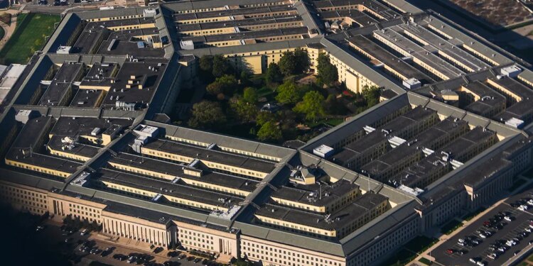 An aerial view of the Pentagon building in Washington.