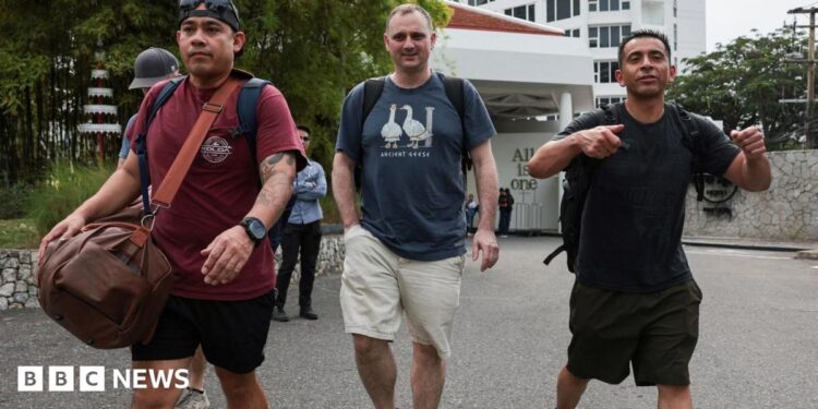 Members of U.S. military arrive at Hard Rock Hotel Pattaya for a welcoming ceremony, in Pattaya, Thailand.