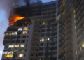 A fire burns at top floors of a multi-storey residential building in Odesa, southern Ukraine, following a Russian aerial attack. Photo: 12 September 2026.