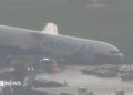 Plane with 'Prime Air' written along the side crashed onto a runaway.