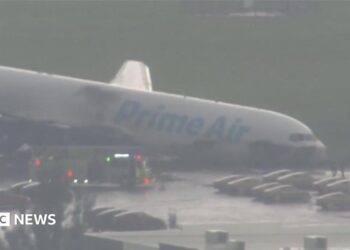 Plane with 'Prime Air' written along the side crashed onto a runaway.
