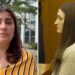 Split screen showing BBC reporter Ana Faguy outside court and Lindsay Clancy inside court.