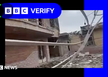 Damage to a building in southern Iran reportedly hit in an air strike