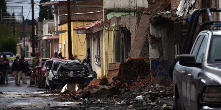 Aftermath of car bomb attack that injured several people in Zacatecas